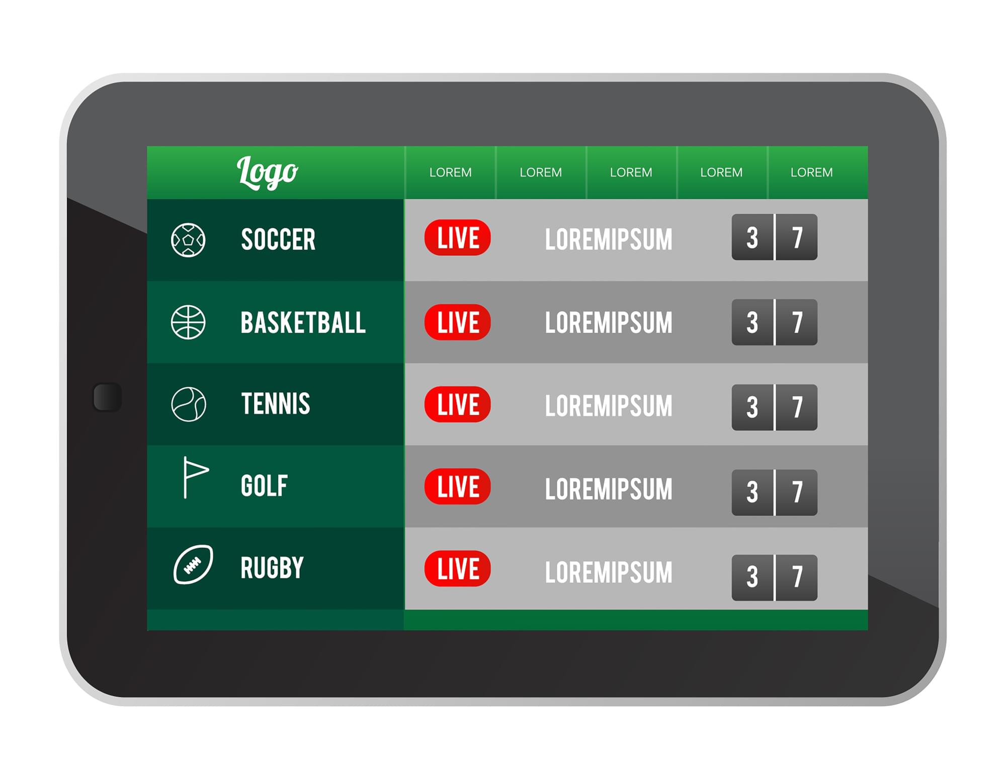 A generic sports betting application on a tablet
