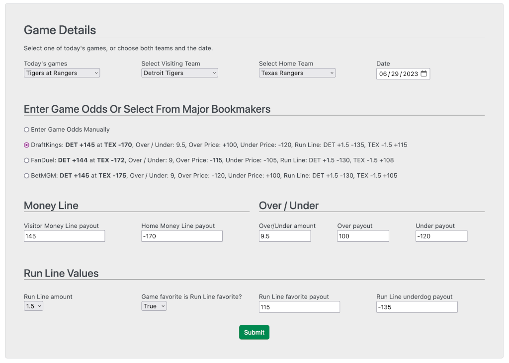Cappers MLB handicapping form
